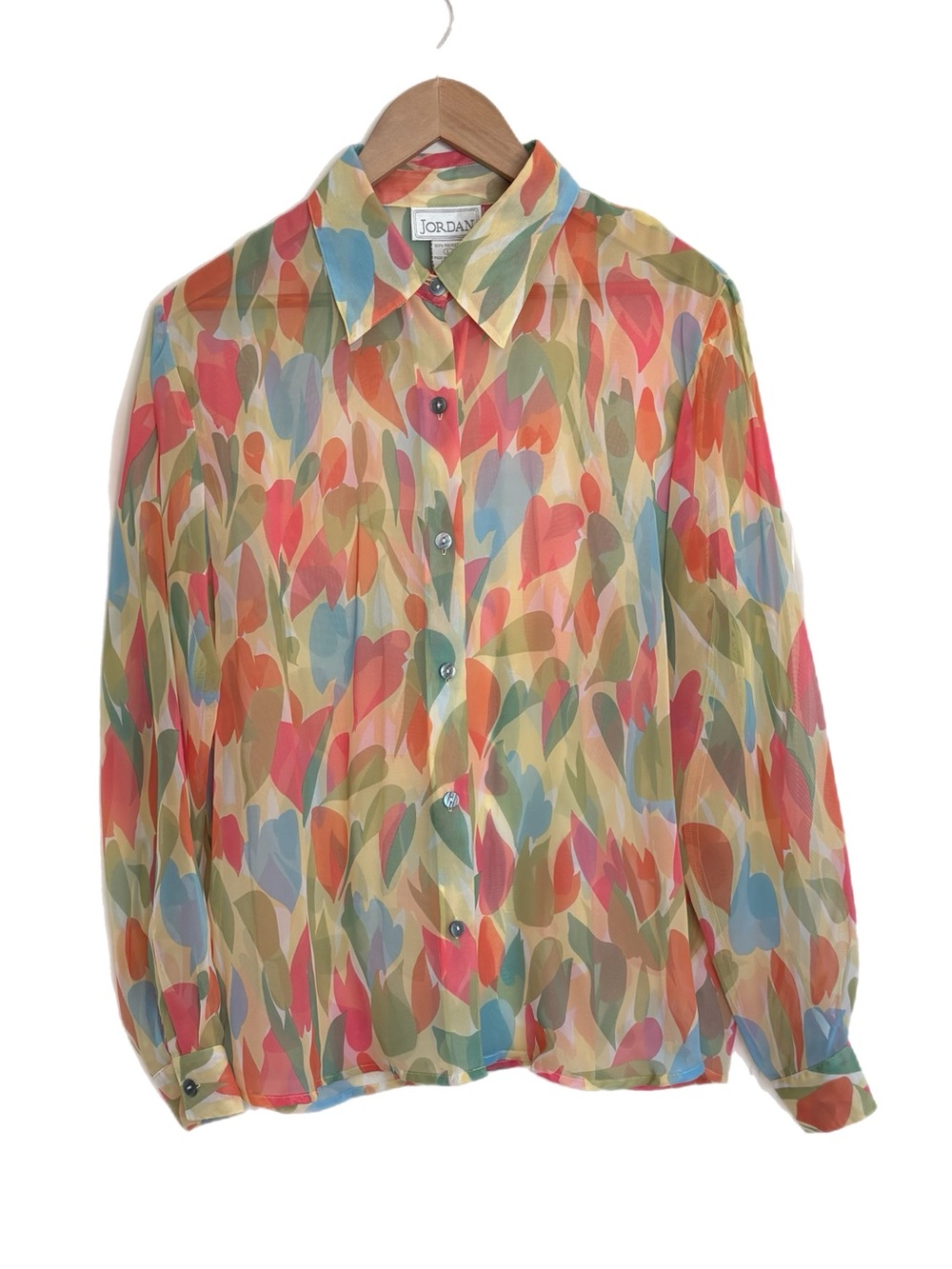 Vintage Jordan pastel sheer petal pattern long sleeve button up top